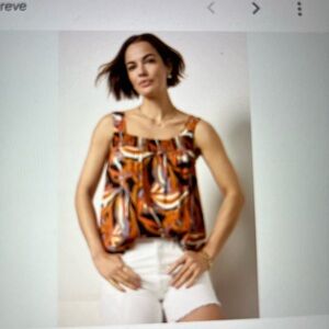 Evereve Orange Sleeveless Tank Top with Bold Animal Print